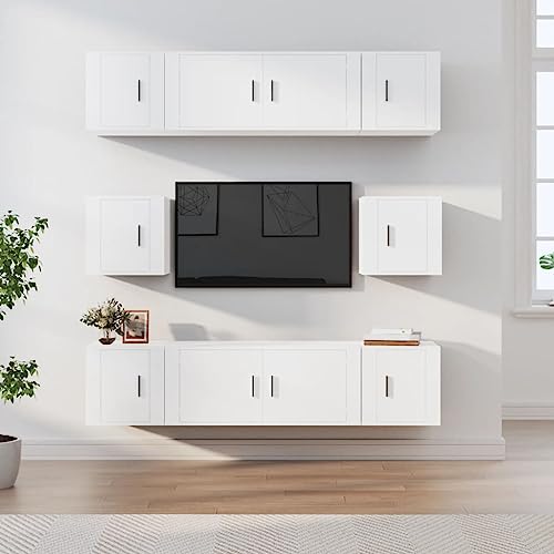 EMYRLXQW Entertainment Centers & TV Stand- Entertainment Centers & TV Stands, 8-teiliges TV-Schrank-Set, weißes Holzwerkstoff von EMYRLXQW