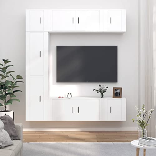 EMYRLXQW Entertainment Centers & TV Stand- Entertainment Centers & TV Stands - 7-teiliges TV-Schrank-Set, weißes Holzwerkstoff von EMYRLXQW
