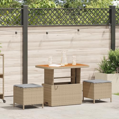 EMYRLXQW Gartenmöbel-Set, 3-teilig, mit Kissen, Polyrattan, Akazie, Beige von EMYRLXQW