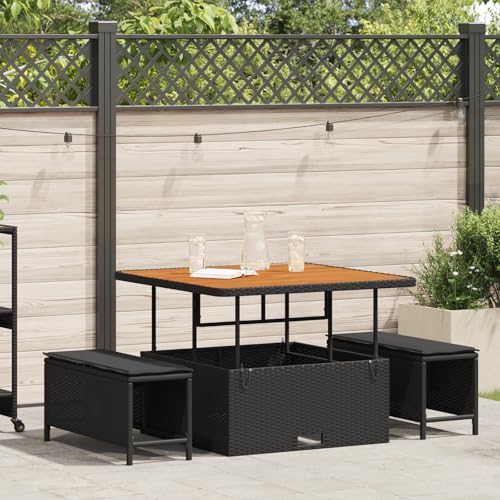 EMYRLXQW Gartenmöbel-Set, 3-teilig, mit Kissen, Polyrattan, Akazie, Schwarz EMYRLXQW Gartenmöbel-Set, 3-teilig, mit Kissen, Polyrattan, Akazie, Schwarz von EMYRLXQW