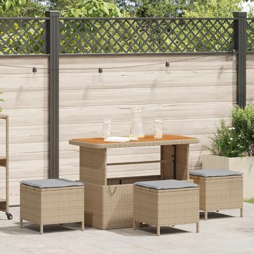 EMYRLXQW Gartenmöbel-Set, 4-teilig, mit Kissen, Polyrattan, Akazie, Beige EMYRLXQW Gartenmöbel-Set, 4-teilig, mit Kissen, Polyrattan, Akazie, Beige von EMYRLXQW