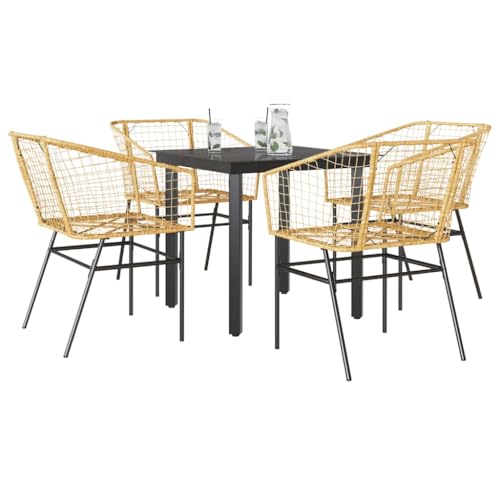 EMYRLXQW Gartenmöbel-Set, 5-teilig, Polyrattan-Glas, Braun von EMYRLXQW