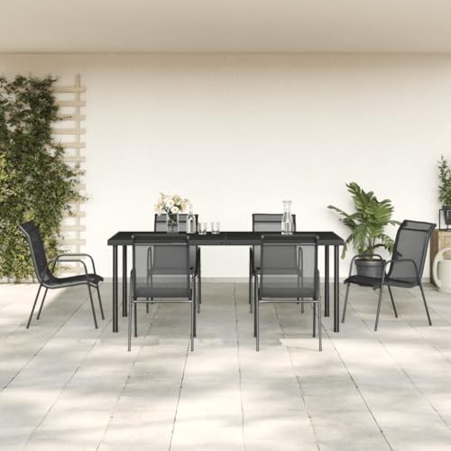 EMYRLXQW Gartenmöbel-Set, 7-teilig, schwarzer Stahl und Textilene EMYRLXQW Gartenmöbel-Set, 7-teilig, schwarzer Stahl und Textilene von EMYRLXQW