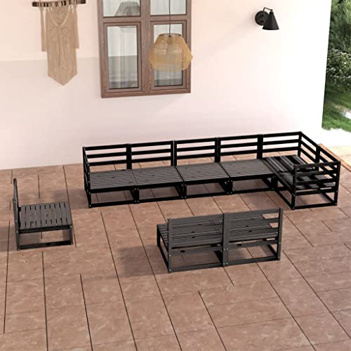 EMYRLXQW Gartenmöbel-Set, 9-teilig, massives Kiefernholz, Schwarz von EMYRLXQW
