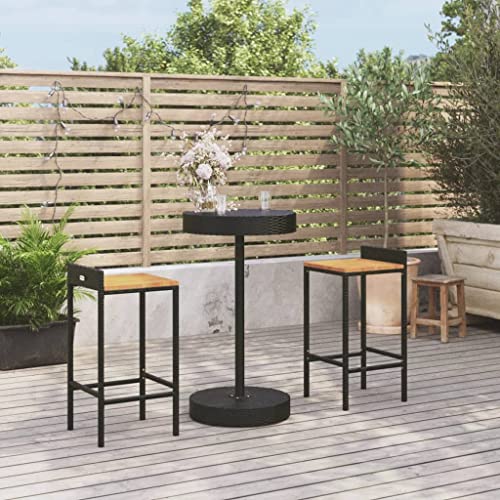 EMYRLXQW Gartenmöbel-Set, Gartenmöbel-Set, 3-teilig, schwarzes Polyrattan und Akazienholz von EMYRLXQW