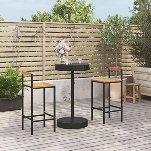 EMYRLXQW Gartenmöbel-Set, Gartenmöbel-Set, 3-teilig, schwarzes Polyrattan und Akazienholz von EMYRLXQW