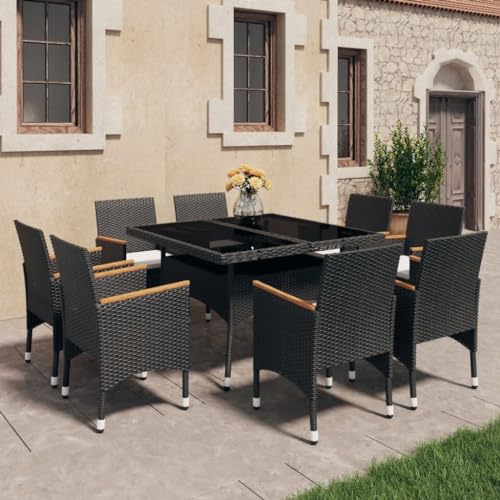 EMYRLXQW Gartenmöbel-Set, Gartenmöbel-Set, 9-teilig, Polyrattan und gehärtetes Glas, Schwarz von EMYRLXQW
