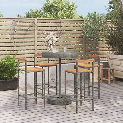EMYRLXQW Gartenmöbel-Set, Gartenmöbel-Set, Grau, Polyrattan und Akazienholz, 5-teilig von EMYRLXQW