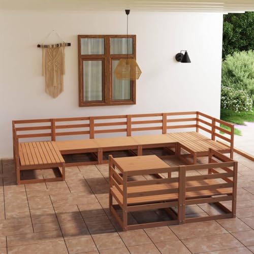 EMYRLXQW Gartenmöbel-Set für den Außenbereich, 10-teilig, massives Kiefernholz von EMYRLXQW