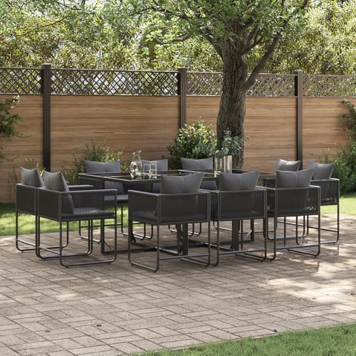 EMYRLXQW Gartenmöbel-Set für den Außenbereich, 13-teilig, mit Kissen, Stahl und Polyrattan von EMYRLXQW