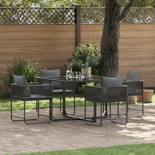 EMYRLXQW Gartenmöbel-Set für den Außenbereich, 6-teilig, mit Kissen, Stahl und Polyrattan von EMYRLXQW