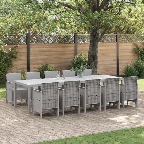 EMYRLXQW Gartentische für den Außenbereich, 11-teilig, Hellgrau, Polyrattan von EMYRLXQW