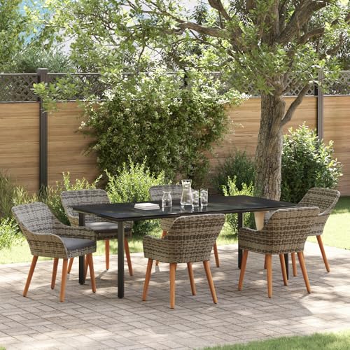 EMYRLXQW Gartentische für den Außenbereich, 7-teilig, Polyrattan, Grau von EMYRLXQW