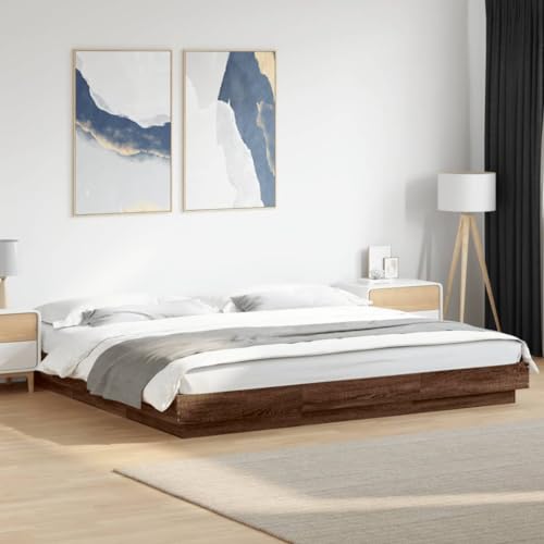 EMYRLXQW Möbel, Betten & Accessoires, Betten & Bettrahmen, Bettgestell mit LED-Leuchten ohne Matratze, braune Eiche, 200 x 200 cm von EMYRLXQW