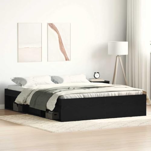 EMYRLXQW Möbel, Betten & Accessoires, Betten & Bettrahmen, Bettgestell ohne Matratze, schwarze Eiche, 150 x 200 cm, Holzwerkstoff von EMYRLXQW