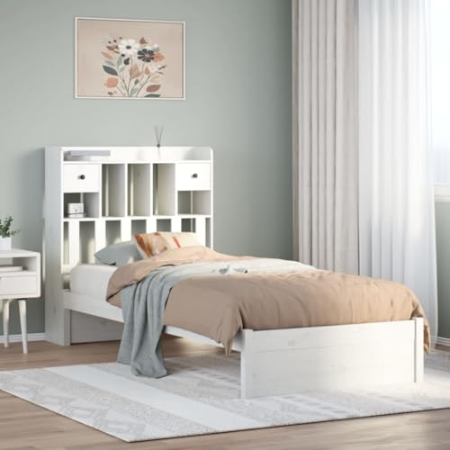 EMYRLXQW Möbel, Betten & Accessoires, Betten & Bettrahmen, Bücherregal Bett ohne Matratze, Weiß, 100 x 200 cm, Massivholz, Kiefer von EMYRLXQW