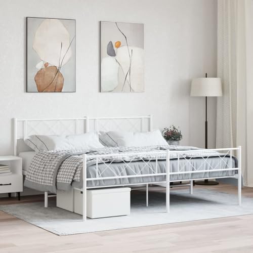 EMYRLXQW Möbel, Betten & Zubehör, Betten & Bettrahmen, Metallbettrahmen ohne Matratze mit Fußteil, Weiß, 200 x 200 cm von EMYRLXQW