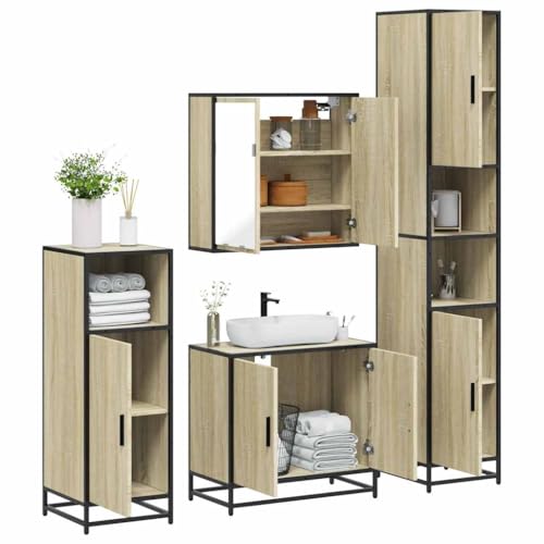 EMYRLXQW Möbel, Möbelsets, Badezimmermöbel-Sets, 4-teiliges Badezimmermöbel-Set, Sonoma-Eiche, Holzwerkstoff EMYRLXQW Möbel, Möbelsets, Badezimmermöbel-Sets, 4-teiliges Badezimmermöbel-Set, Sonoma-Eiche, Holzwerkstoff von EMYRLXQW