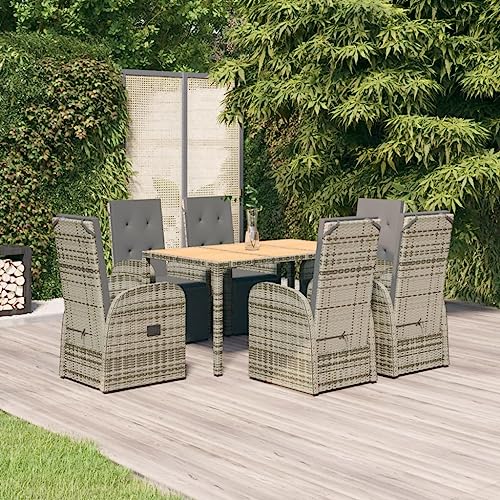 EMYRLXQW Möbel, Outdoor-Möbel, Gartenmöbel-Set, 7-teiliges Garten-Esszimmer-Set, Poly-Rattan und Massivholz, Akazie von EMYRLXQW