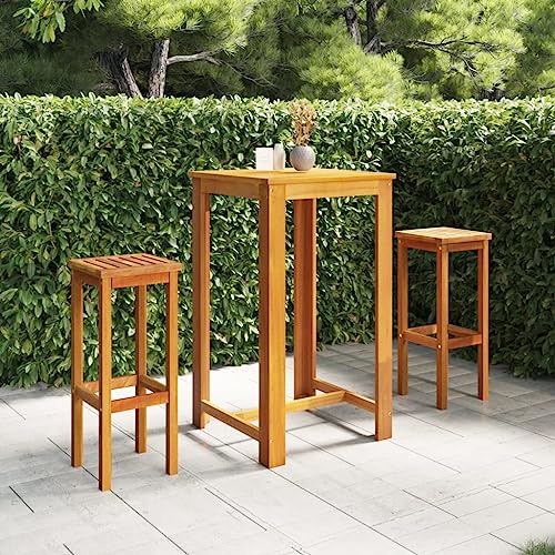 EMYRLXQW Möbel, Outdoor-Möbel, Gartenmöbel-Sets, 3-teiliges Gartenbar-Set, massives Akazienholz von EMYRLXQW