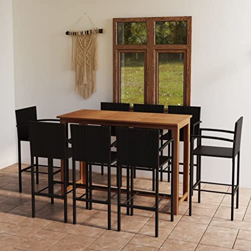 EMYRLXQW Möbel, Outdoor-Möbel, Gartenmöbel-Sets, 9-teiliges Bar-Set, Schwarz von EMYRLXQW
