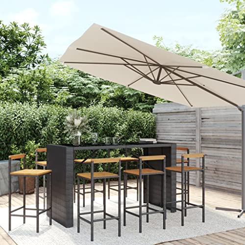 EMYRLXQW Möbel, Outdoor-Möbel, Gartenmöbel-Sets, 9-teiliges Garten-Bar-Set, schwarzes Poly-Rattan und Massivholz-Akazie von EMYRLXQW