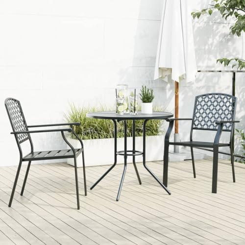 EMYRLXQW Möbel, Outdoor-Möbel, Gartenmöbel-Sets, stapelbares Gartenstuhl-Set, 3-teilig, anthrazit, pulverbeschichteter Stahl von EMYRLXQW