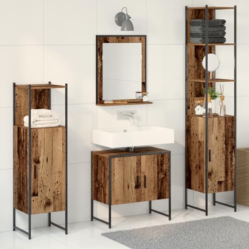 EMYRLXQW Möbel-Sets, Badezimmermöbel-Set, 4-teiliges Badezimmermöbel-Set, Altholz, Holzwerkstoff von EMYRLXQW