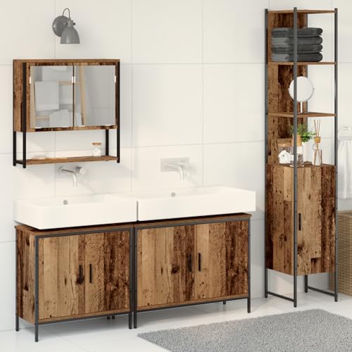 EMYRLXQW Möbel-Sets, Badezimmermöbel-Set, 4-teiliges Badezimmermöbel-Set – Altes Holz – Holzwerkstoff von EMYRLXQW