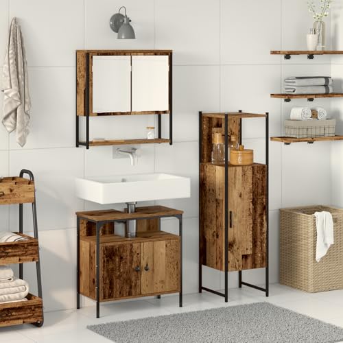 EMYRLXQW Möbelsets, Badezimmermöbel-Set, 3-teilig, aus altem Holz, Holzwerkstoff von EMYRLXQW