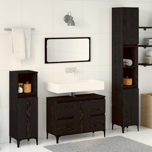 EMYRLXQW Möbelsets, Badezimmermöbel-Set, 3-teilig, schwarzes Eichenholz, Holzwerkstoff von EMYRLXQW