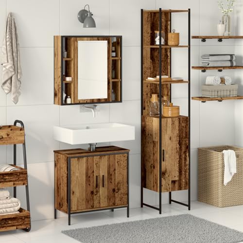 EMYRLXQW Möbelsets, Badezimmermöbel-Set, 3-teiliges Badezimmermöbel-Set aus altem Holz von EMYRLXQW