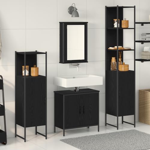 EMYRLXQW Möbelsets, Badezimmermöbel-Set, 4-teilig, schwarzes Eichenholz, Holzwerkstoff EMYRLXQW Möbelsets, Badezimmermöbel-Set, 4-teilig, schwarzes Eichenholz, Holzwerkstoff von EMYRLXQW