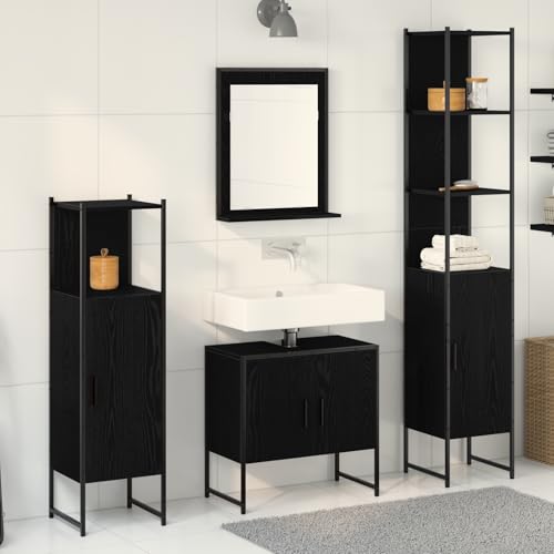 EMYRLXQW Möbelsets, Badezimmermöbel-Set, 4-teiliges Badezimmermöbel-Set aus schwarzer Eiche, Holzwerkstoff EMYRLXQW Möbelsets, Badezimmermöbel-Set, 4-teiliges Badezimmermöbel-Set aus schwarzer Eiche, Holzwerkstoff von EMYRLXQW