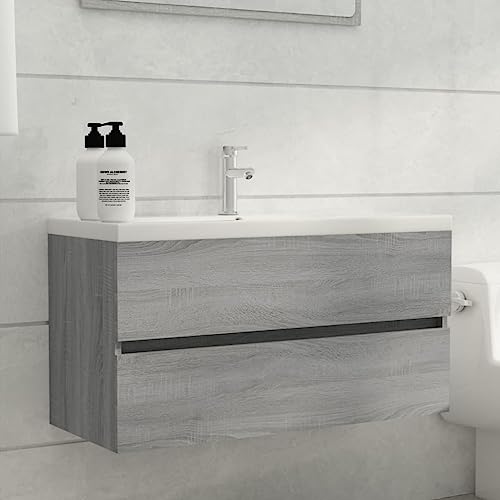 EMYRLXQW Möbelsets, Badmöbel-Sets, Waschbeckenunterschrank, Grau, Sonoma, 90 x 38,5 x 45 cm, Holzwerkstoff von EMYRLXQW