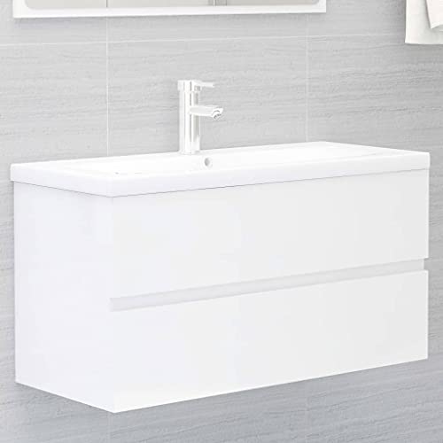 EMYRLXQW Möbelsets, Badmöbel-Sets, Waschbeckenunterschrank, Hochglanz, Weiß, 90 x 38,5 x 45 cm, Holzwerkstoff von EMYRLXQW