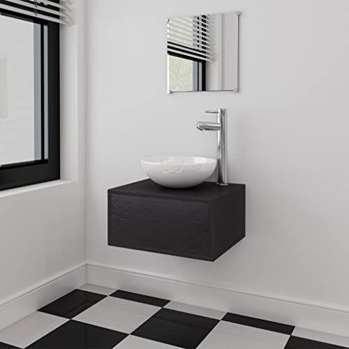 EMYRLXQW Möbelsets-Badmöbel-Sets-Dreiteiliges Badmöbel und Waschbecken-Set, Schwarz von EMYRLXQW