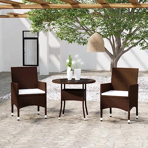EMYRLXQW Outdoor-Möbel-Gartenmöbel-Sets, 3-teiliges Garten-Bistro-Set, Polyrattan und gehärtetes Glas, Braun EMYRLXQW Outdoor-Möbel-Gartenmöbel-Sets, 3-teiliges Garten-Bistro-Set, Polyrattan und gehärtetes Glas, Braun von EMYRLXQW