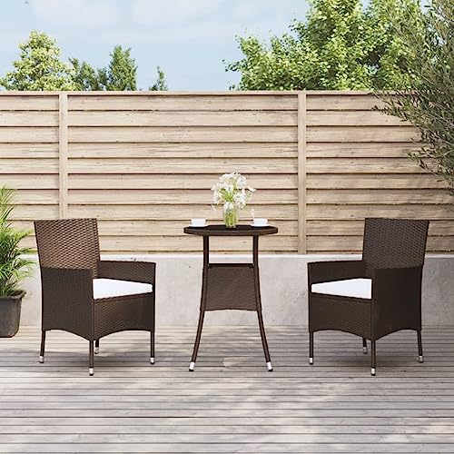 EMYRLXQW Outdoor-Möbel-Gartenmöbel-Sets, 3-teiliges Garten-Bistro-Set mit Kissen, braun, Polyrattan von EMYRLXQW