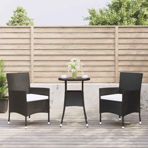 EMYRLXQW Outdoor-Möbel-Gartenmöbel-Sets, 3-teiliges Garten-Bistro-Set mit Kissen, schwarz, Polyrattan EMYRLXQW Outdoor-Möbel-Gartenmöbel-Sets, 3-teiliges Garten-Bistro-Set mit Kissen, schwarz, Polyrattan von EMYRLXQW