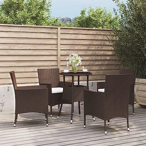 EMYRLXQW Outdoor-Möbel-Gartenmöbel-Sets, 5-teiliges Garten-Bistro-Set mit Kissen, braun, Polyrattan von EMYRLXQW