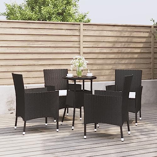 EMYRLXQW Outdoor-Möbel-Gartenmöbel-Sets, 5-teiliges Garten-Bistro-Set mit Kissen, schwarz, Polyrattan EMYRLXQW Outdoor-Möbel-Gartenmöbel-Sets, 5-teiliges Garten-Bistro-Set mit Kissen, schwarz, Polyrattan von EMYRLXQW