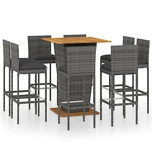 EMYRLXQW Outdoor-Möbel-Gartenmöbel-Sets, 9-teiliges Garten-Bar-Set mit Kissen, Polyrattan, Grau EMYRLXQW Outdoor-Möbel-Gartenmöbel-Sets, 9-teiliges Garten-Bar-Set mit Kissen, Polyrattan, Grau von EMYRLXQW