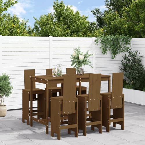 EMYRLXQW Outdoor-Möbel-Gartenmöbel-Sets-7-teiliges Gartenbar-Set Braun Massivholz Kiefer von EMYRLXQW