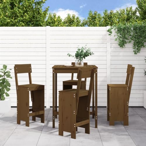 EMYRLXQW Outdoor-Möbel-Outdoor-Möbel-Sets-5-teiliges Gartenbar-Set braun Massivholz Kiefer von EMYRLXQW