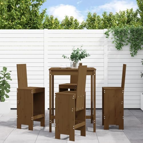 EMYRLXQW Outdoor-Möbel-Outdoor-Möbel-Sets-5-teiliges Gartenbar-Set braun Massivholz Kiefer von EMYRLXQW