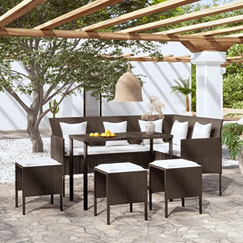EMYRLXQW Outdoor-Möbel-Outdoor-Möbel-Sets-5-teiliges L-förmiges Couch-Sofagarnitur mit Kissen Poly Rattan Braun EMYRLXQW Outdoor-Möbel-Outdoor-Möbel-Sets-5-teiliges L-förmiges Couch-Sofagarnitur mit Kissen Poly Rattan Braun von EMYRLXQW