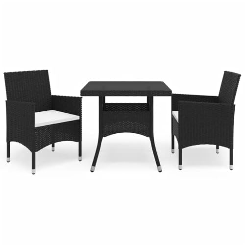 EMYRLXQW Outdoor-Möbel-Set, Gartenmöbel-Set, 3-teilig, Polyrattan und gehärtetes Glas, Schwarz EMYRLXQW Outdoor-Möbel-Set, Gartenmöbel-Set, 3-teilig, Polyrattan und gehärtetes Glas, Schwarz von EMYRLXQW