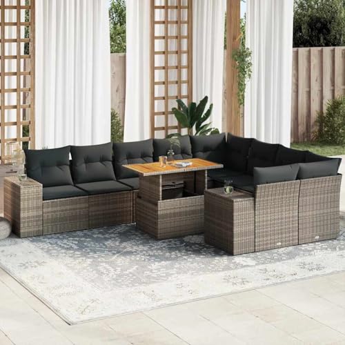 EMYRLXQW Outdoor Möbel Sets - 10-teiliges Gartensofa-Set mit Kissen grau Poly Rattan Akazie EMYRLXQW Outdoor Möbel Sets - 10-teiliges Gartensofa-Set mit Kissen grau Poly Rattan Akazie von EMYRLXQW