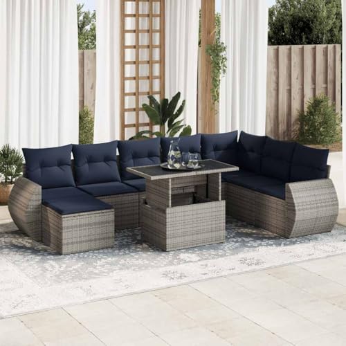 EMYRLXQW Outdoor Möbel Sets - 11-teiliges Gartensofa-Set mit Kissen grau Poly Rattan Akazie von EMYRLXQW